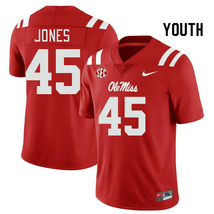 Youth #45 Jackson Jones Ole Miss Rebels College Football Jerseys Stitched Sale-Red - Click Image to Close